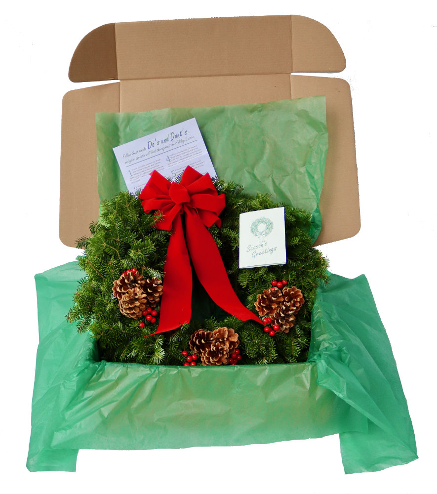 Beautifully Packaged Balsam Christmas Wreaths from Maine